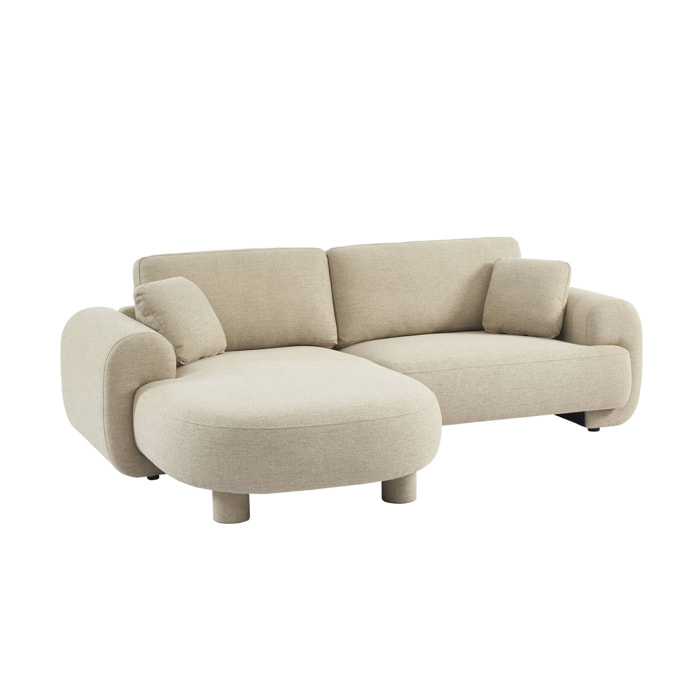 Canapé d'angle gauche 3 places tissu beige. pieds ronds L 231 x P 160 / 88 cm - Zenio