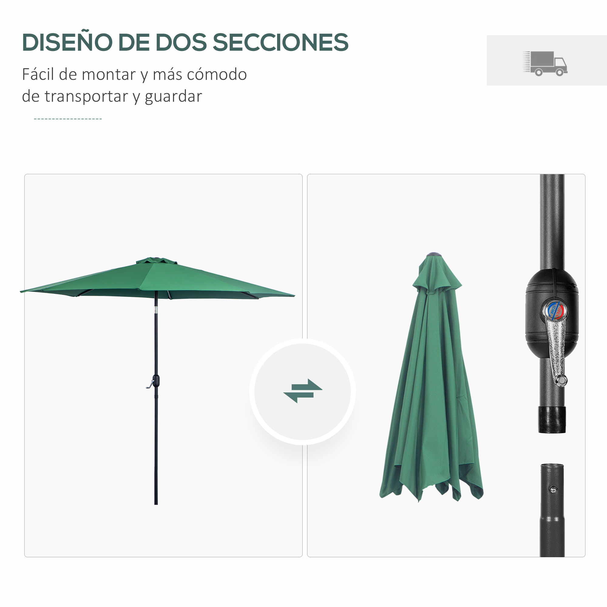 Parasol Abrir Fácil y Ángulo Regulable Φ3m Verde