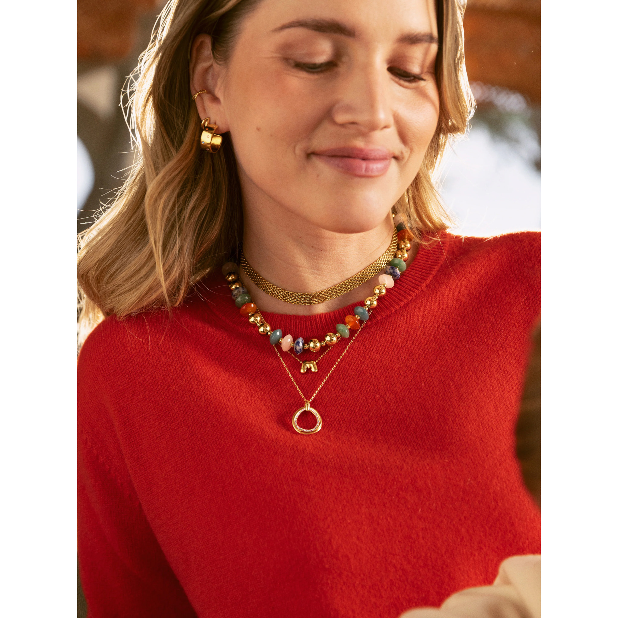 Pendientes Aro Curve Rainbow Acero Baño Oro