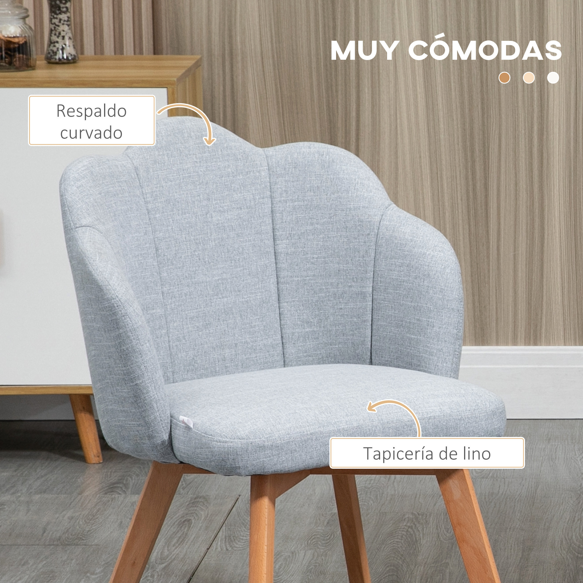 Sillas de Comedor Tapizada en Lino Sintético Set de 2 Sillas de Cocina con Asiento y Respaldo Acolchados Moderno Carga 120 kg 58x60x82 cm Gris