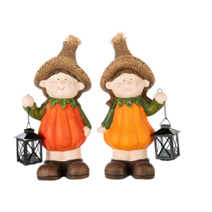 J-Line figurine Enfant Citrouille - céramique - orange - 2 pcs