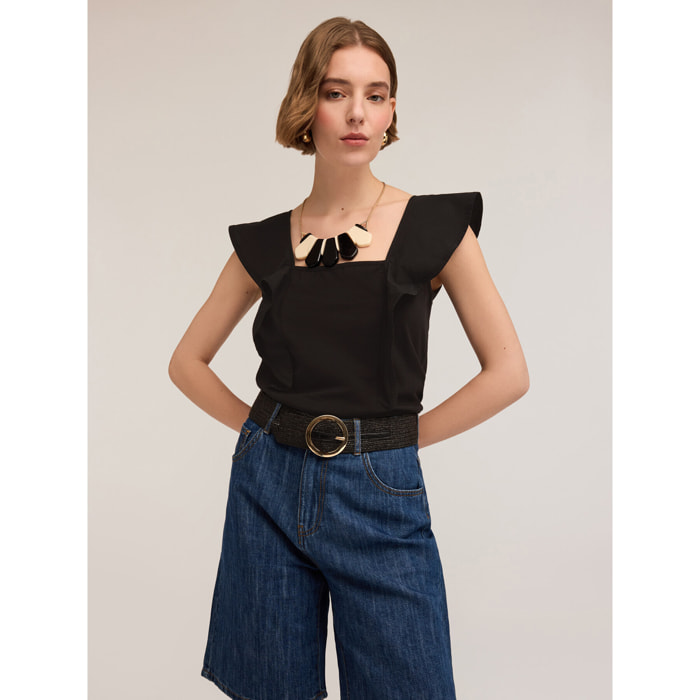 Motivi - Top in jersey con volant - Nero