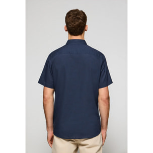 Camicia blu marino a polo in lino-cotone con ricamo Rigby Go