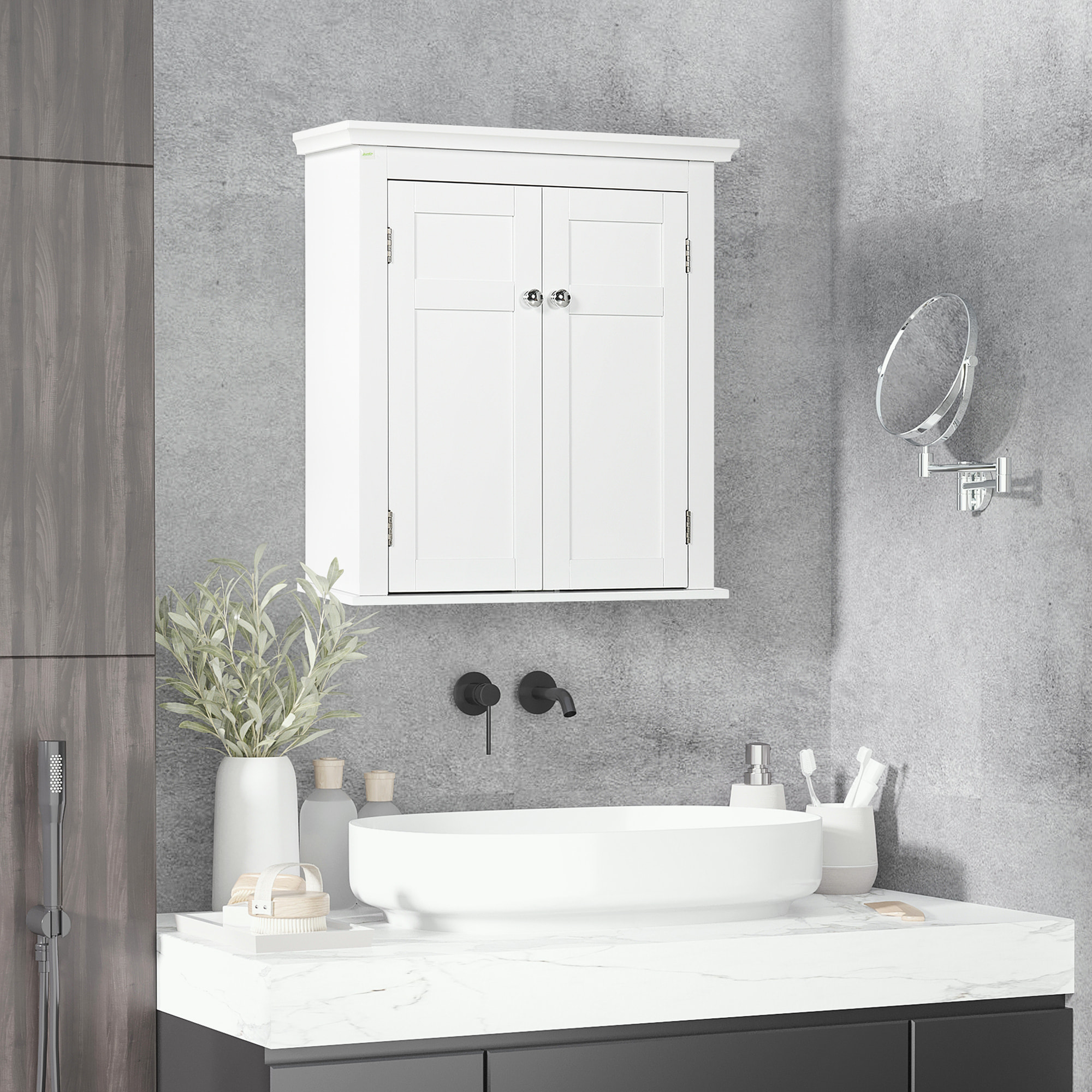 Armario para Baño de Pared Mueble de Baño Colgar con Estantes Ajustables y Puertas con Cierre Magnético Armario de Pared para Cocina Comedor 58x24x60 cm Blanco