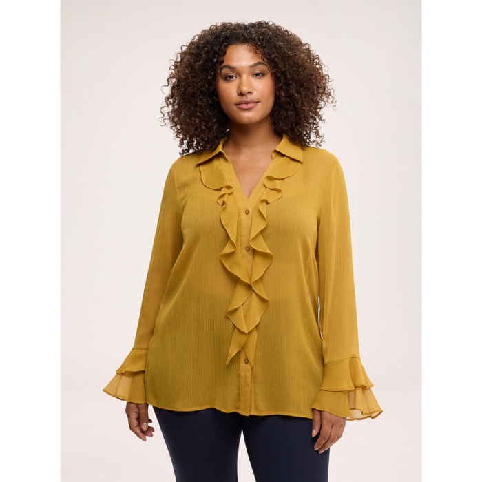 Fiorella Rubino - Blusa in crêponne con volant - Giallo