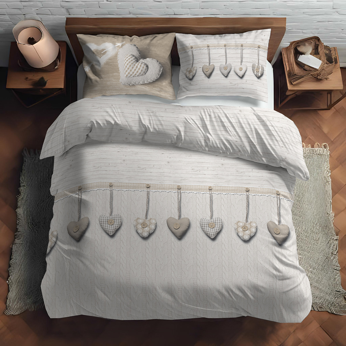 Parure copripiumino cuore appeso beige 100% cotone