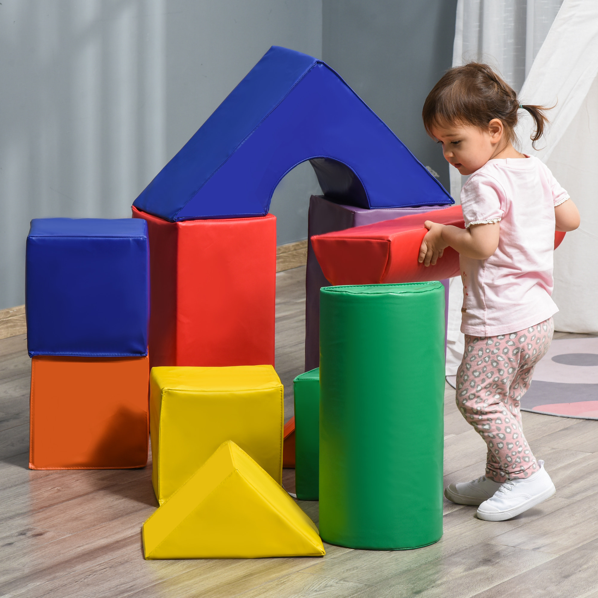 Juego de 11 Bloques de Espuma para Niños Bloques Psicomotricidad Figuras de Construcción Juguete para Aprendizaje para Niños de 1-3 Años 50x50x25 cm Multicolor