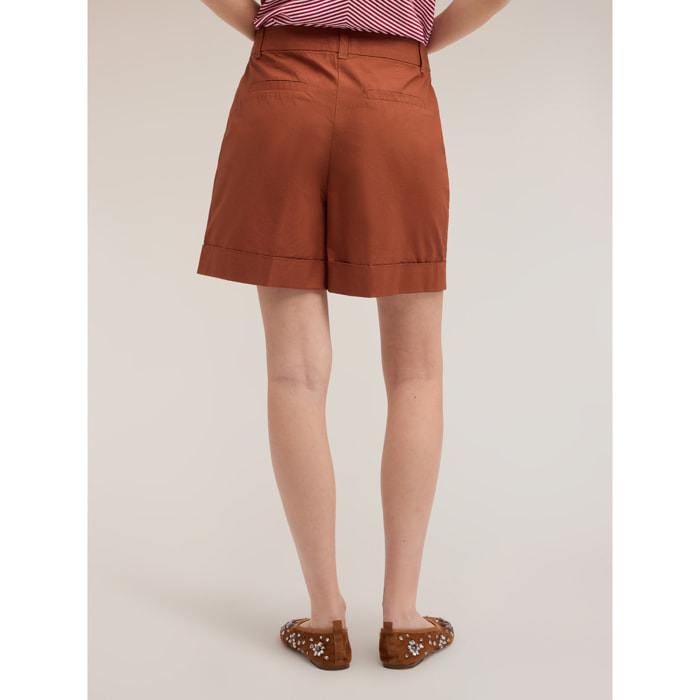 Motivi - Shorts a vita alta in cotone - Marrone