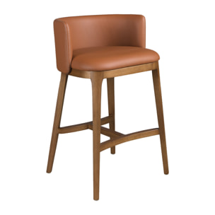 Taburete Angel Cerdá con asiento y respaldo tapizados en polipiel en marrón patas de madera chapada en nogal natural de estilo vanguardista a la vez que atemporal 53x51x84cm