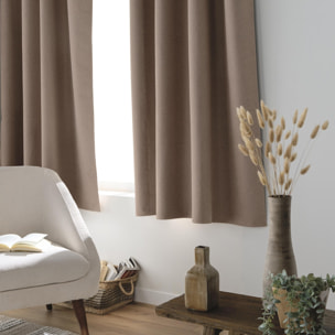 Rideau court occultant, isolant thermique et phonique en chambray - Marron Brun