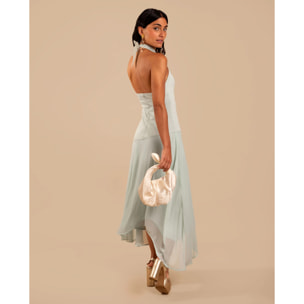 Vestido midi asimétrico con cuello halter