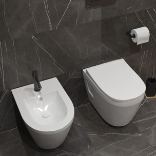Set Integra WC sans bride + Abattant avec frein de chute en Duroplast + bidet suspendu et trop-plein, 35,5x54 cm, blanc