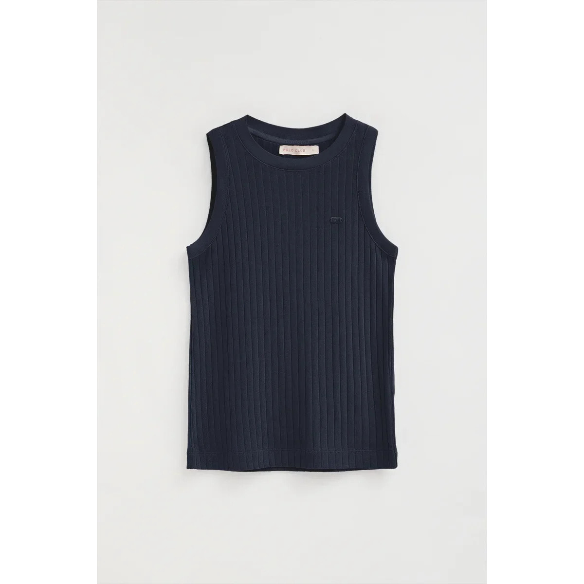 Camiseta sin mangas azul marino de canalé con logo Polo Club