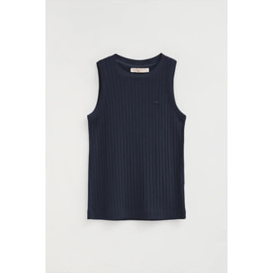 Camiseta sin mangas azul marino de canalé con logo Polo Club