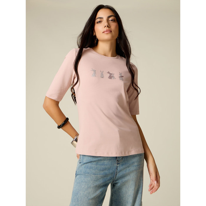 Oltre - T-shirt con micro cristalli - Rosa