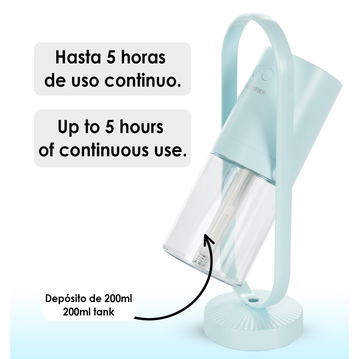 Umidificatore multifunzione da 200 ml con luci LED multicolore. Funzione sterilizzazione, compatibile con idroalcol.