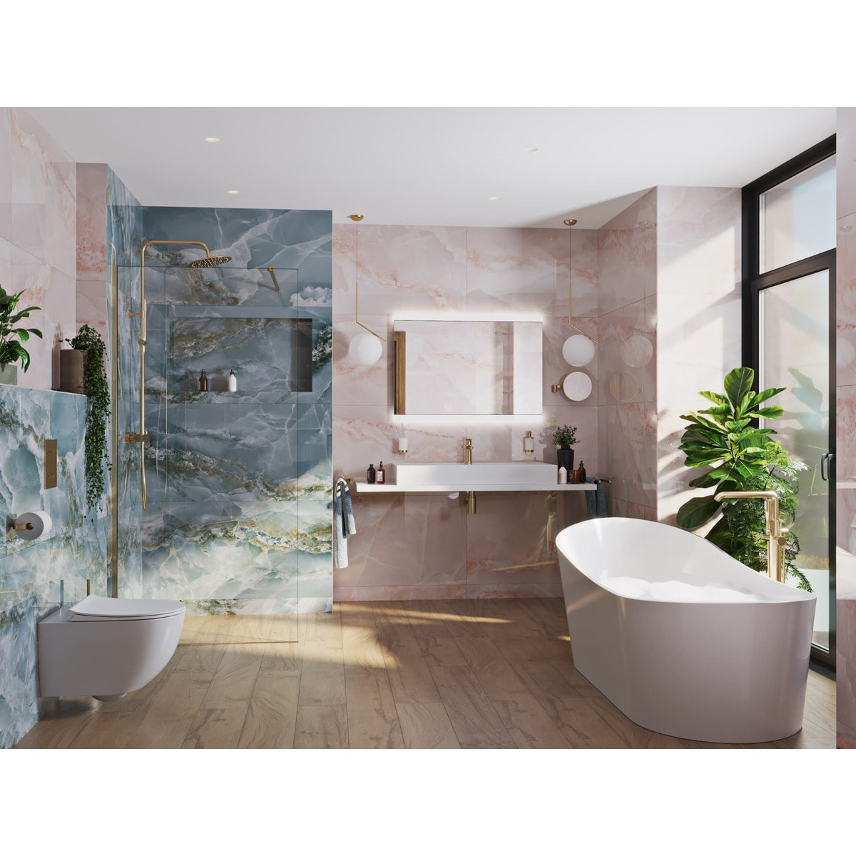 Walk-in 120x200cm Paroi en verre Crystal Glass® 8 mm anticalcaire, avec bras et profilés or (SATBWI120PRZ)