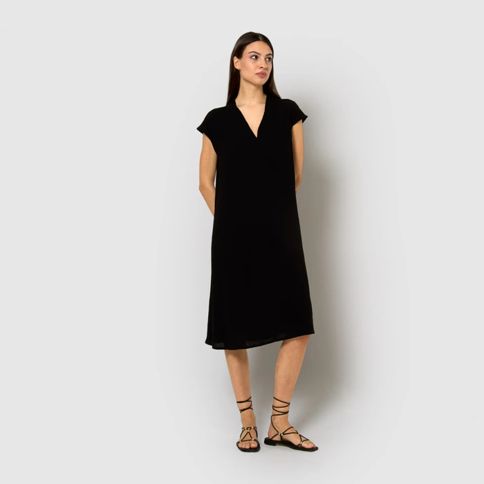 Vestido corto algodón lino negro