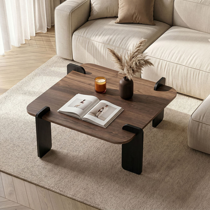 Table basse carrée effet noyer 90x90 cm BROOKLYN