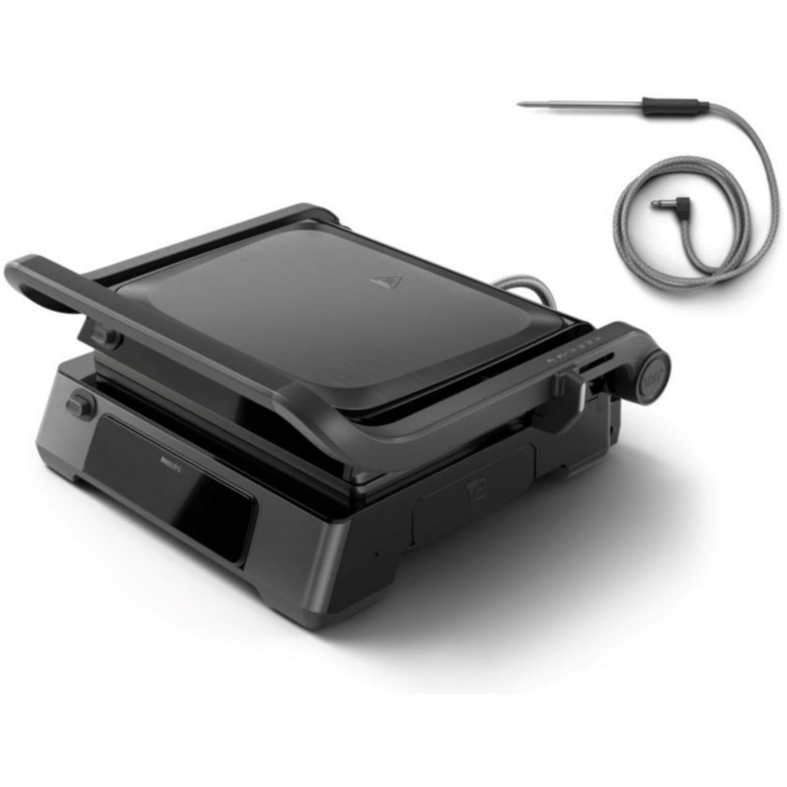 Grille-viande PHILIPS 7000 Series HD6307/70 noir sonde de cuisson, plaques amovibles, à poser, 29x26 cm