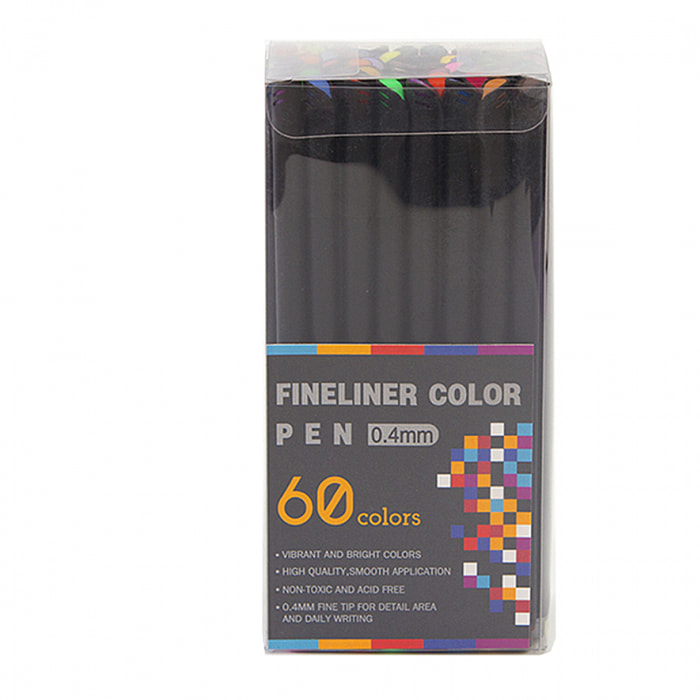 Set 60 Rotuladores  COLOR FINELINER  profesional punta fina 0,4 mms. Colores definidos y brillantes para delinear, ilustraciones, mandala…