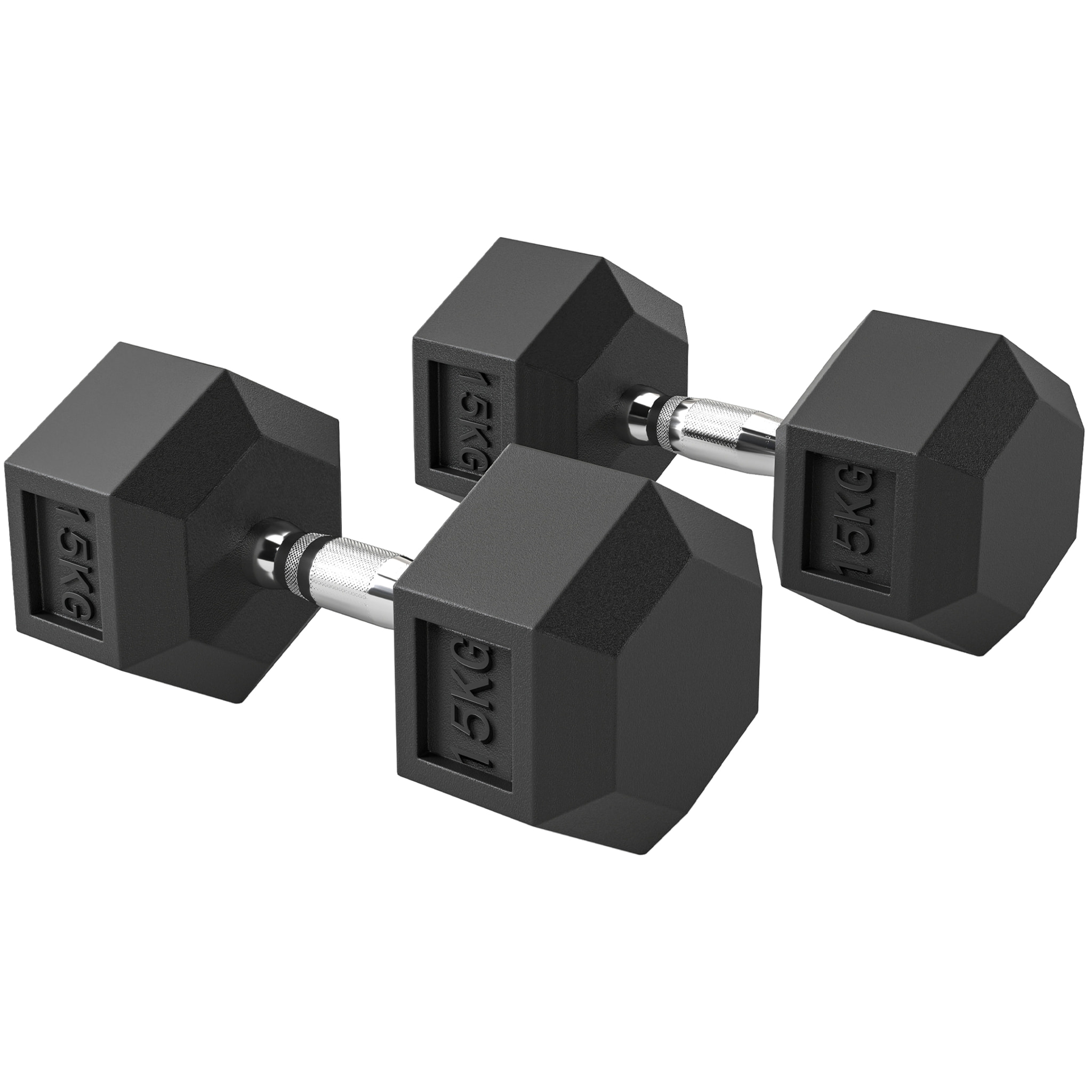 Lot de 2 haltères courtes poids total 30 Kg - entraînement musculaire & haltérophilie - acier caoutchouc noir