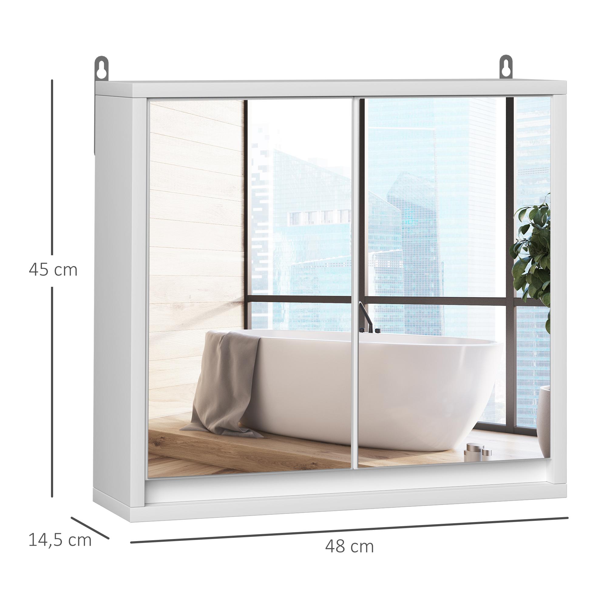 Armoire murale miroir salle de bain 2 étagères dim. 48L x 14l x 45H cm panneaux particules MDF blanc