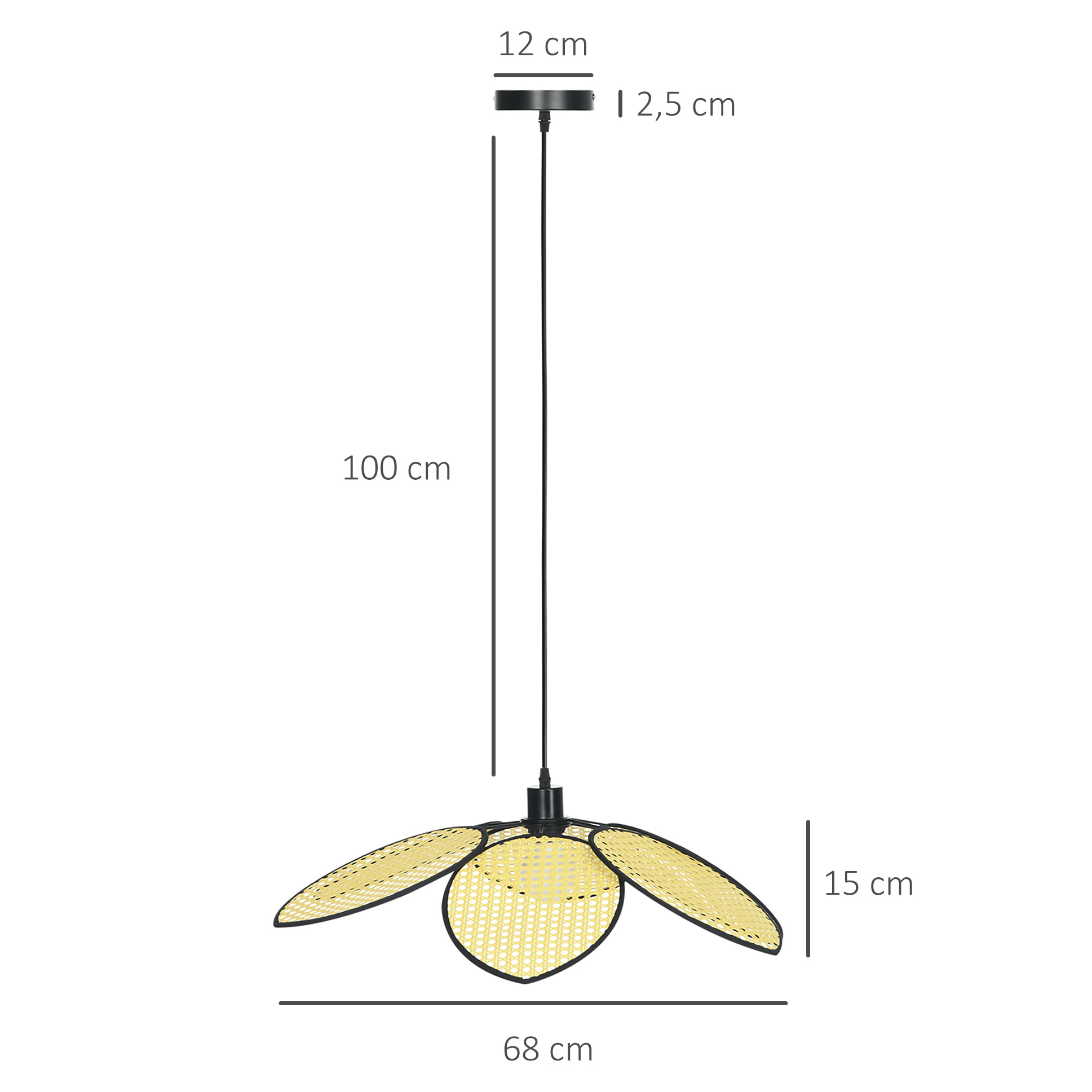 Lámpara Colgante Forma de Flores Lámpara de Techo de Ratán Sintético Iluminación de Techo E27 con Cable Ajustable para Salón Cocina Comedor Ø68x115 cm Natural