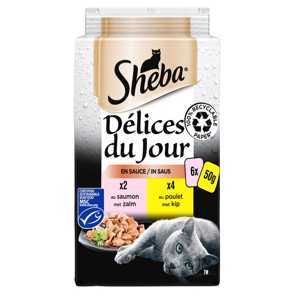 SHEBA Délices du Jour 72 Sachets poulet saumon en sauce pour chat 50g (12x6)