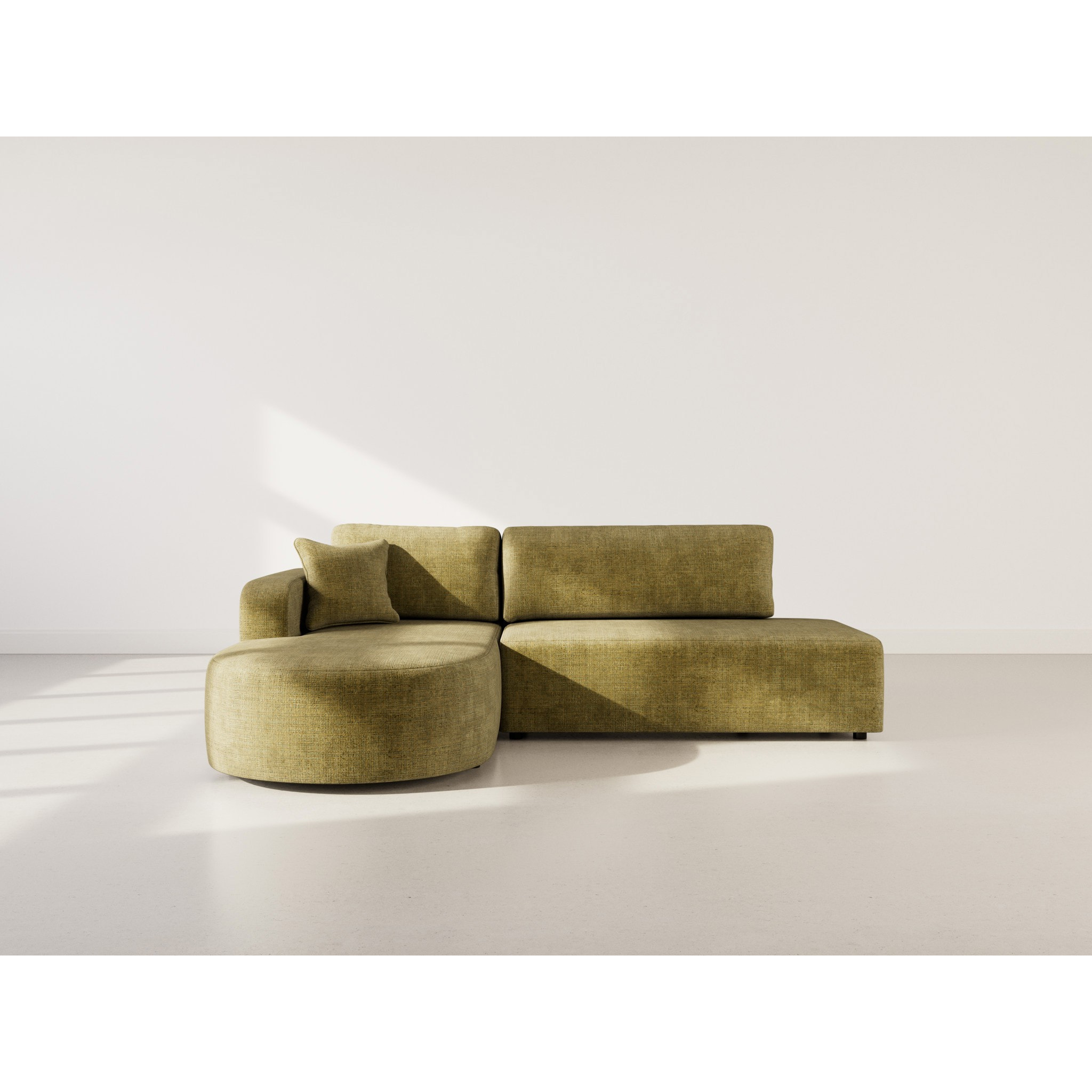 Miro - Canapé d'angle gauche 4 places convertible avec coffre en velours texturé - Vert Olive