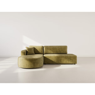 Miro - Canapé d'angle gauche 4 places convertible avec coffre en velours texturé - Vert Olive