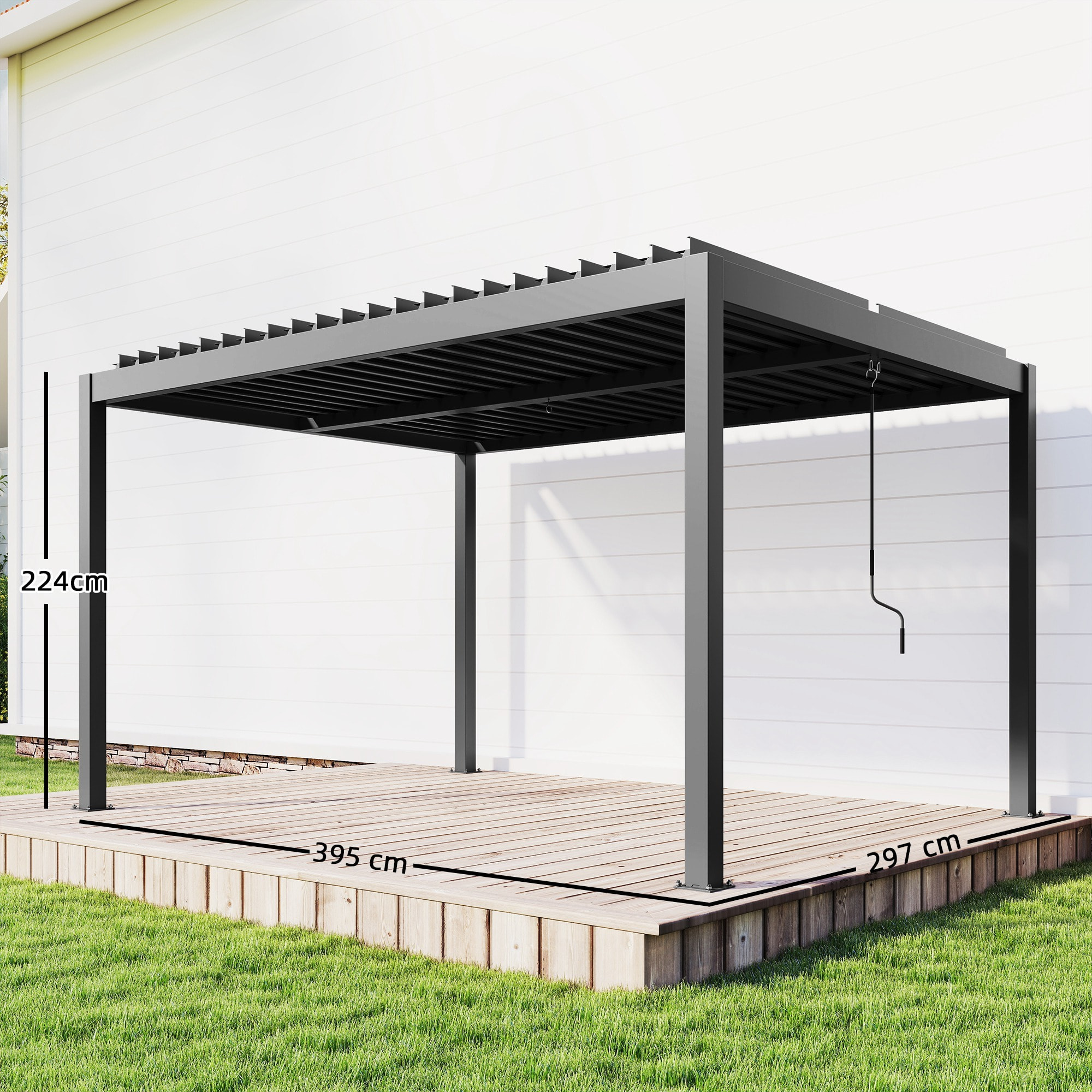 Pergola bioclimatique lames orientables aluminium gris foncé
