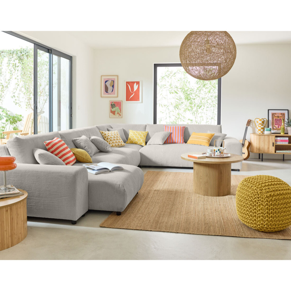 Garance - module d'assise 3 places sans accoudoirs - en velours côtelé - Gris clair