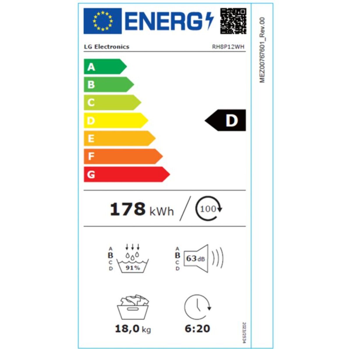 Sèche linge pompe à chaleur LG RH8P12WH