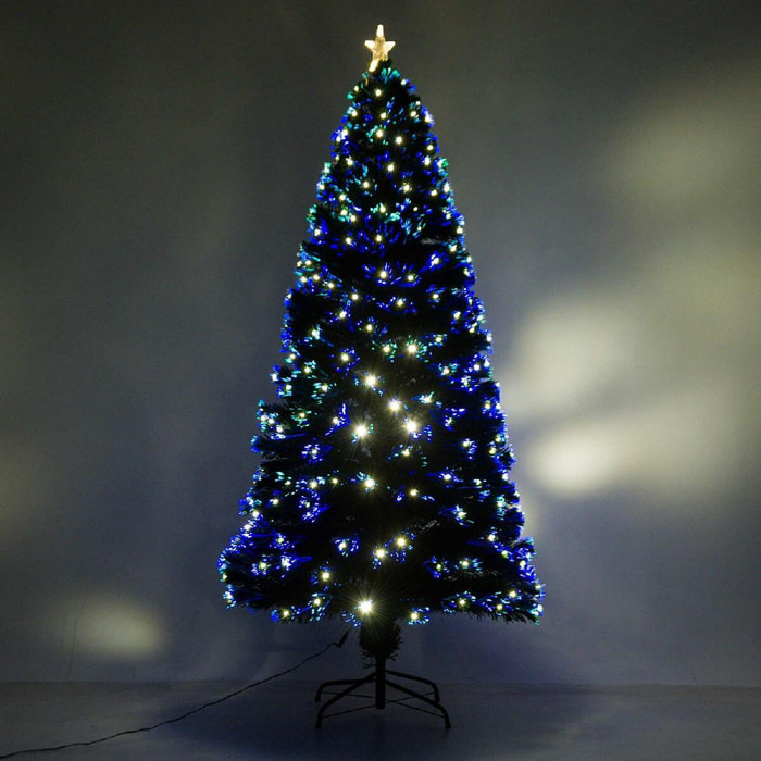 Sapin de Noël artificiel lumineux fibre optique LED multimode multicolore + support pied Ø 82 x 180H cm 230 branches étoile sommet brillante vert