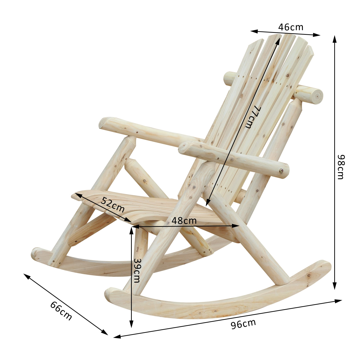 Fauteuil de jardin Adirondack à bascule rocking chair style néo-rétro assise dossier ergonomique bois naturel de pin