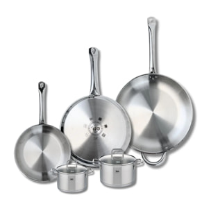 Ensemble de 3 Poêles de cuisson 24, 28 et 32 cm et 2 faitouts 12 et 14 cm Elo Profi Citrin