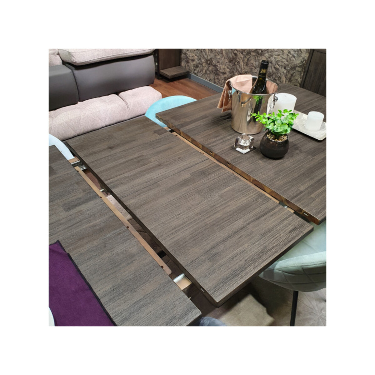 Table de repas extensible L180/220 cm en bois massif cendré et métal noir - BELLAGIO
