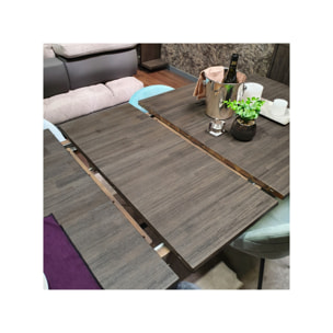 Table de repas extensible L180/220 cm en bois massif cendré et métal noir - BELLAGIO