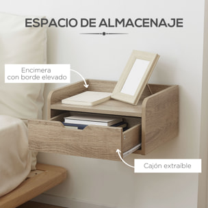 Set de 2 Mesitas de Noche Flotantes Mesillas de Noche de Pared con Cajón para Dormitorio Habitación Hogar Diseño Sencillo 40x30x19,5 cm Madera Natural