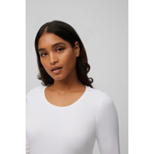 Maglietta bianca a maniche lunghe e scollo tondo in caldo cotone