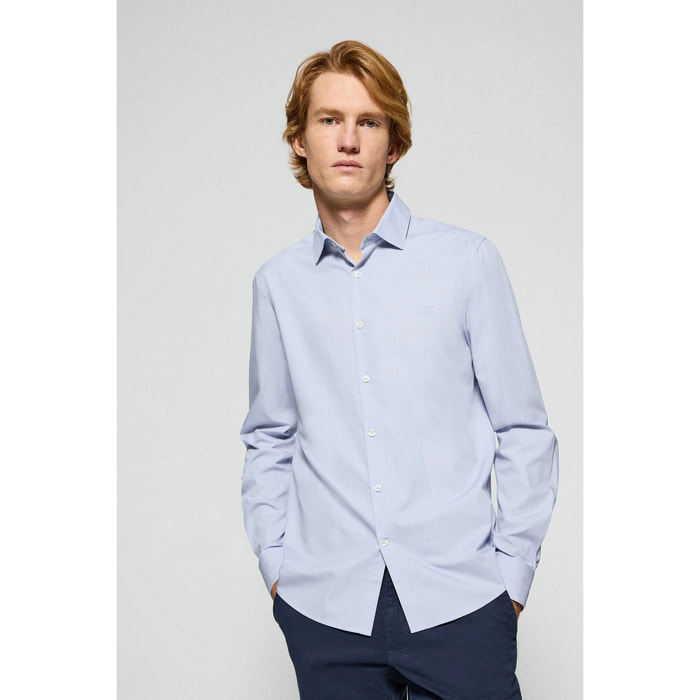 Camicia slim popeline celeste con logo Polo Club ricamato