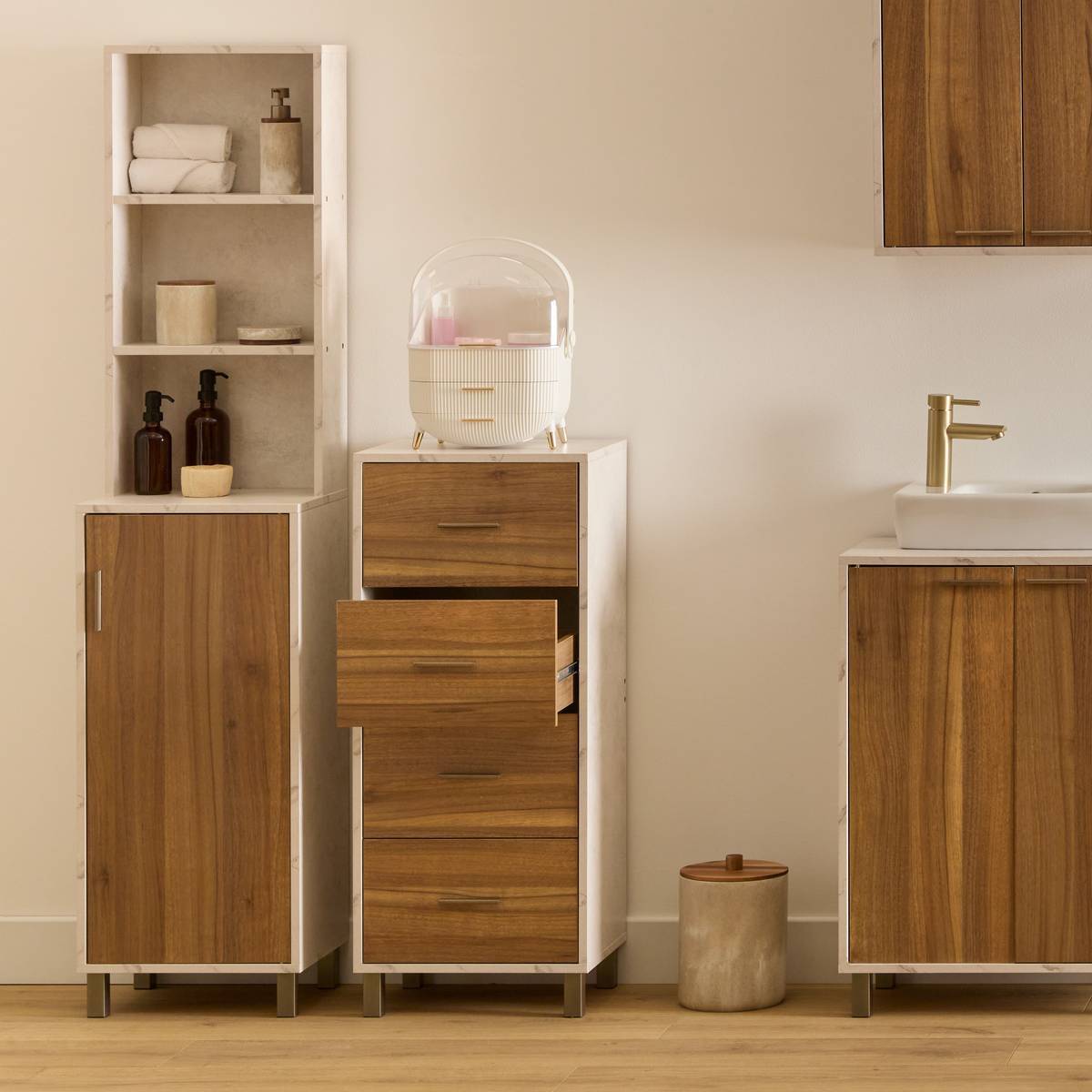 Étagère 1 porte 7 niveaux Come bois et effet marbre