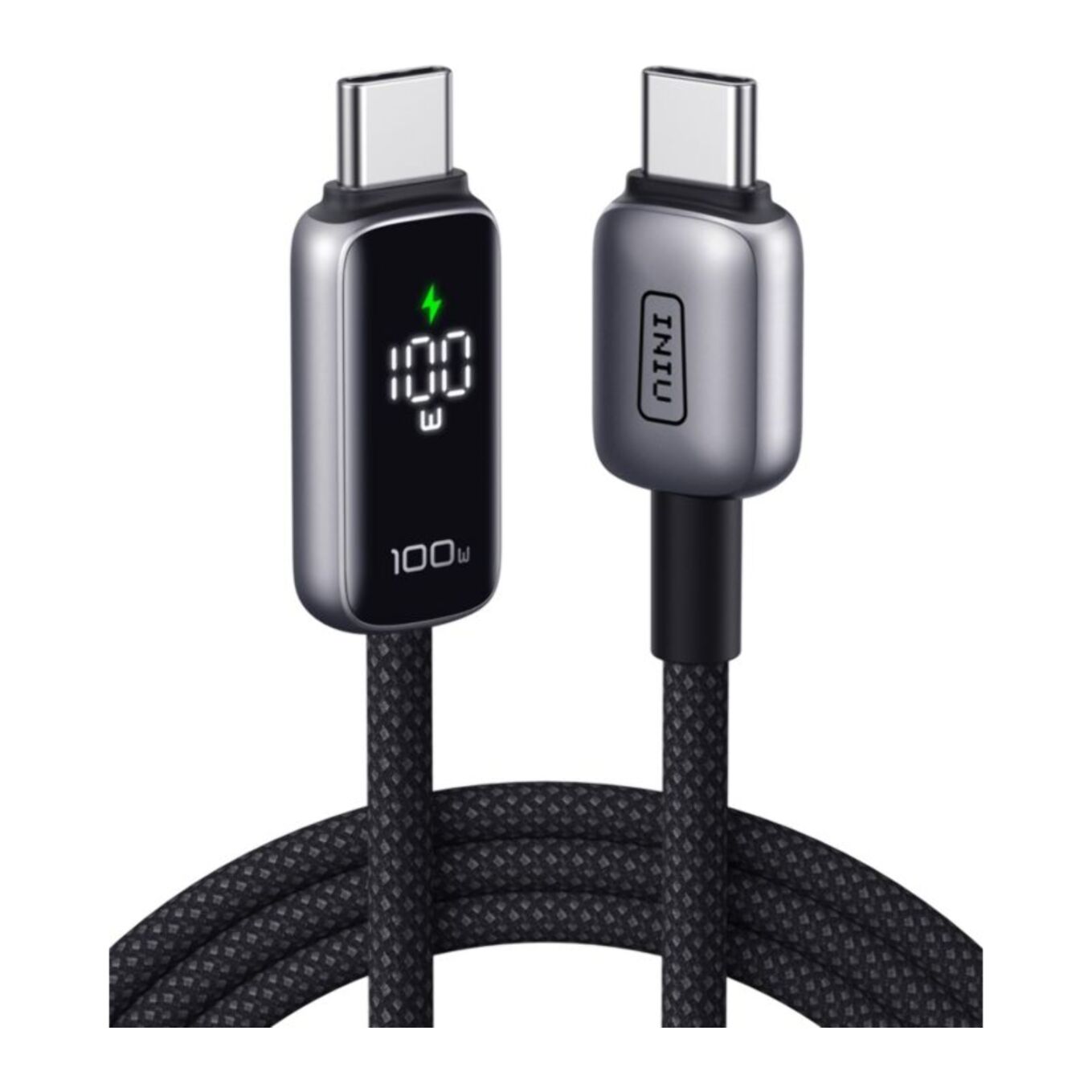 Câble de charge INIU vers USB-C 100W affichage digital noir