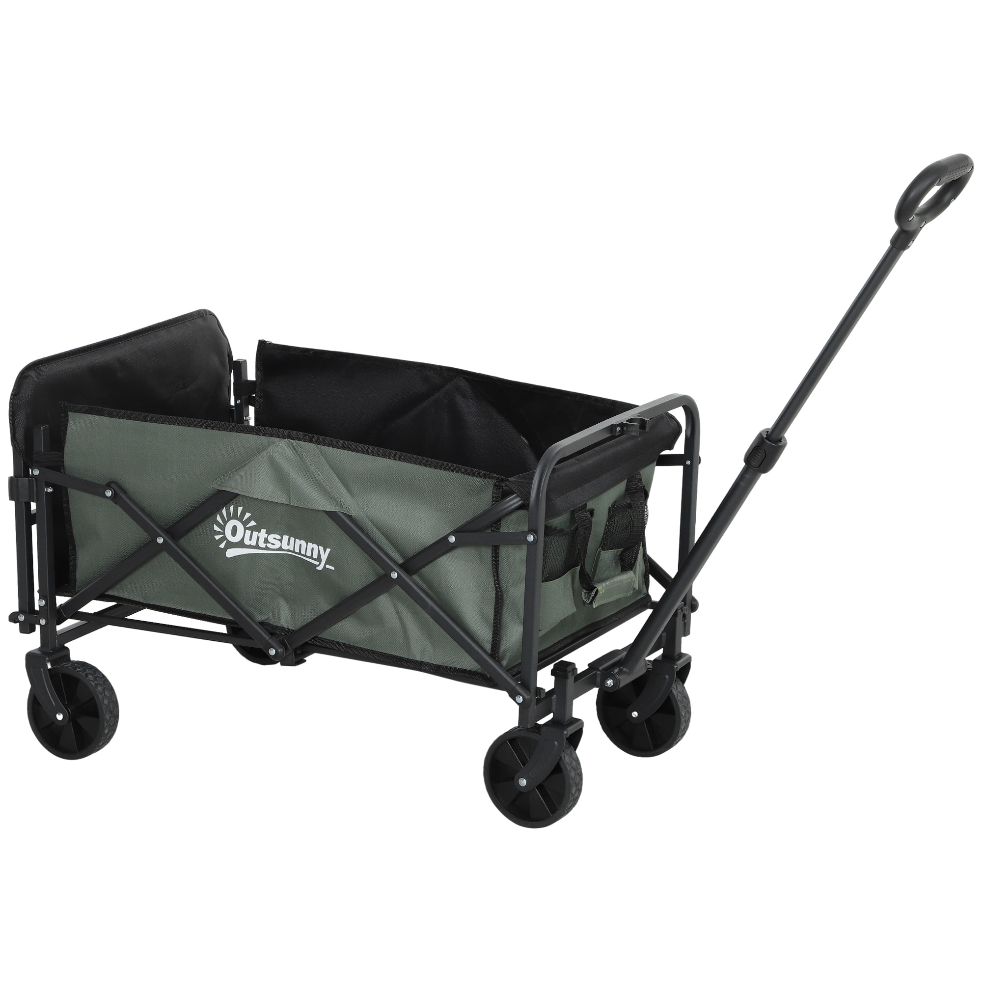 Carro Playa con Ruedas Carro de Jardín Plegable con Mango Telescópico Ajustable Puerta Trasera Expandible Carga 90 kg Carrito Transporte para Todo Terreno Jardín Campaña Compra Verde