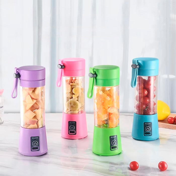 Frullatore elettrico portatile di 380ml, 15.000rpm, batteria da 2000mAh e coperchio con filtro.