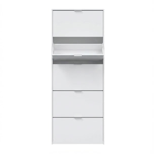 Scarpiera Armadio con 5 Ante Ribaltabili in Legno, Mobile Porta Scarpe Scaffale Mensola Organizzatore per Casa, Ingresso 70×17×180 Cm Bianco Lucido