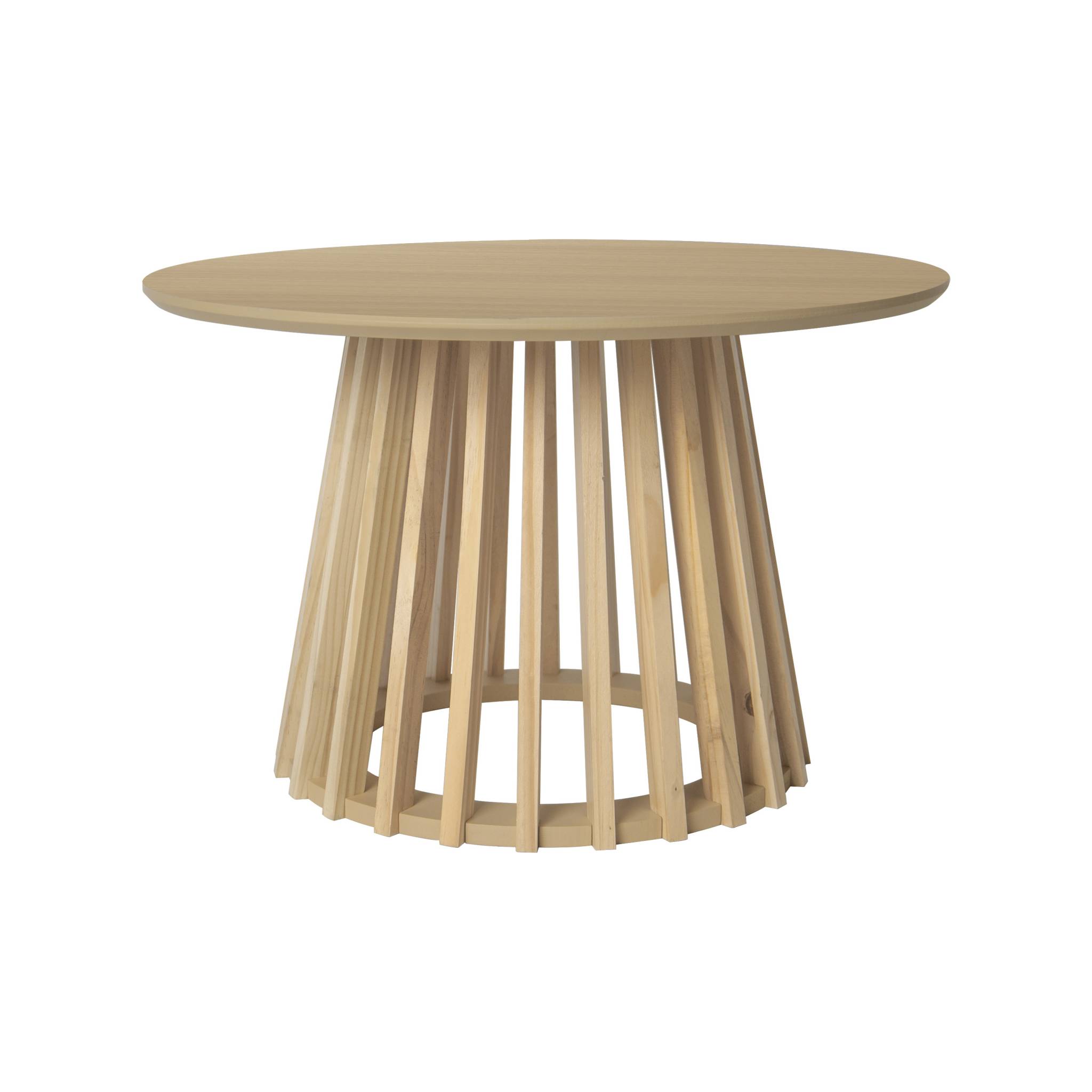 Set de 2 tables basses rondes plateau effet bois chêne et pieds en bois de sapin. Ø40cm et Ø60cm