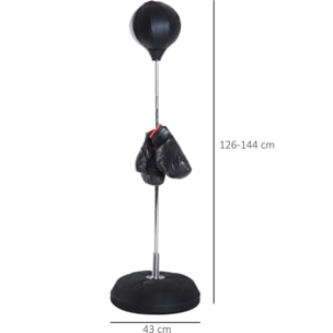 Saco de Boxeo de Pie Punching Ball con Altura Ajustable en 4 Niveles 126-144 cm Base Rellenable y Guantes de Boxeo para Adultos y Adolescentes Negro