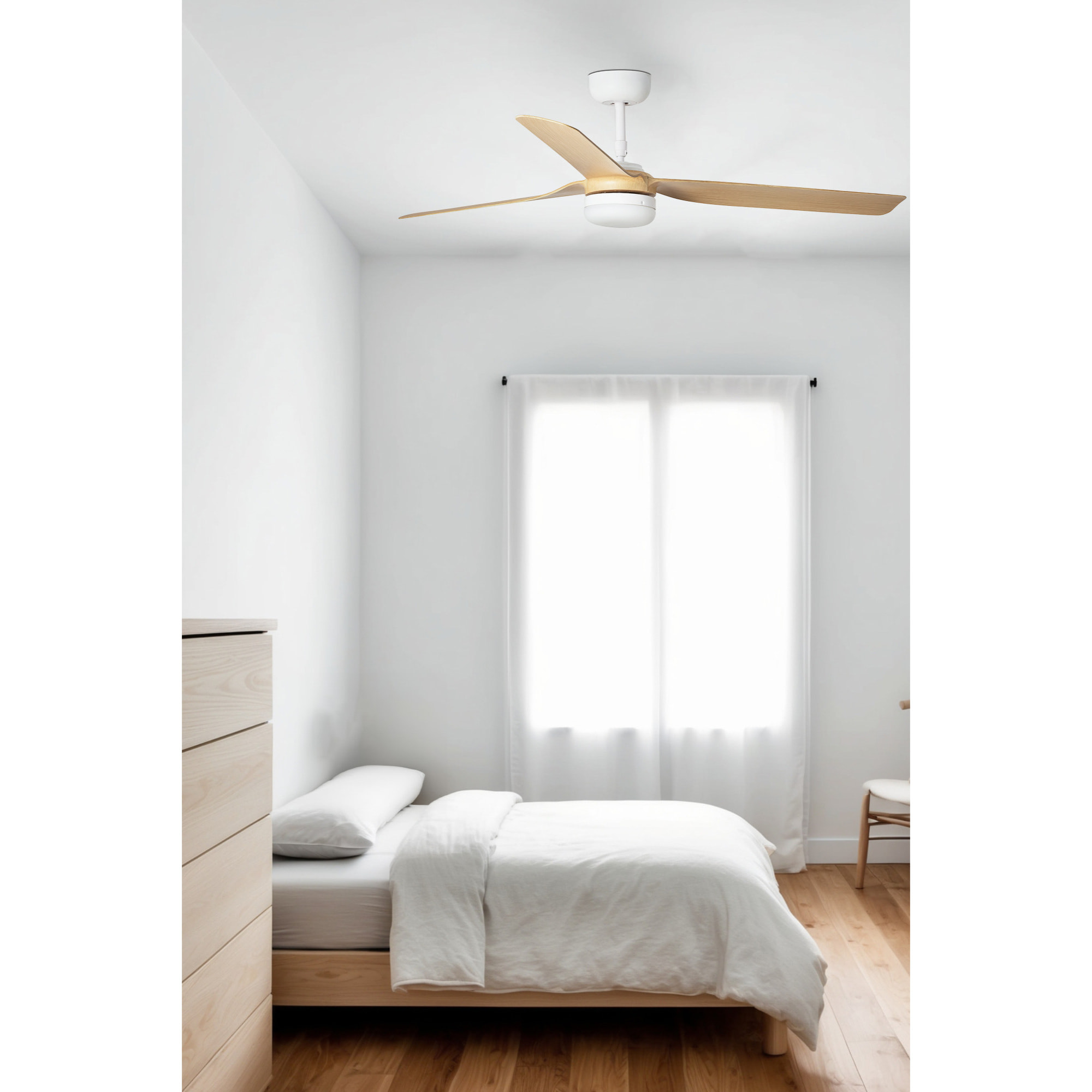 PUNT M LED Ventilateur de plafond blanc/bois clair TUYA